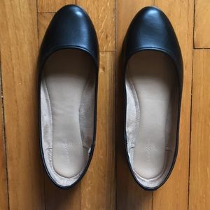 black leather flats